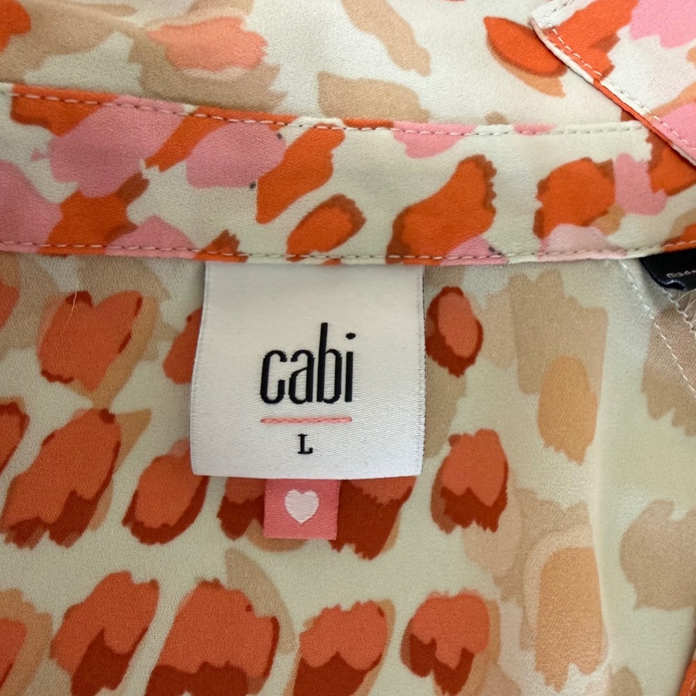 Cabi 6081 Go-To Orange Pink Abstract Animal Print Button Down Blouse Large L - Picture 4 of 7